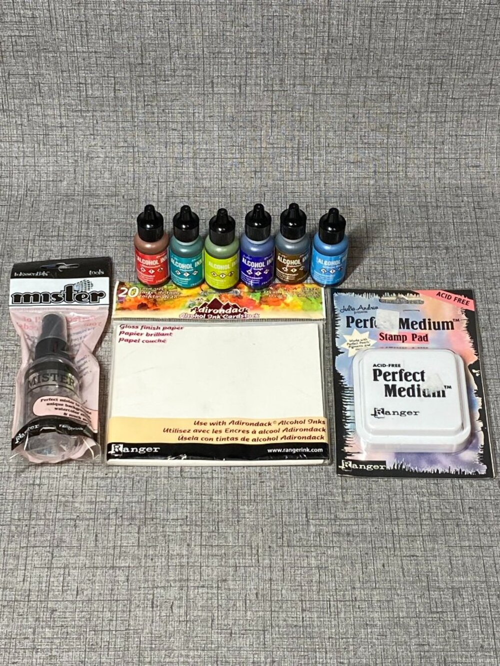 Alcohol Ink Set 6 Bottles Ink, Card Stock, Mister, Stamp Pad Tim Holtz Lot NEW